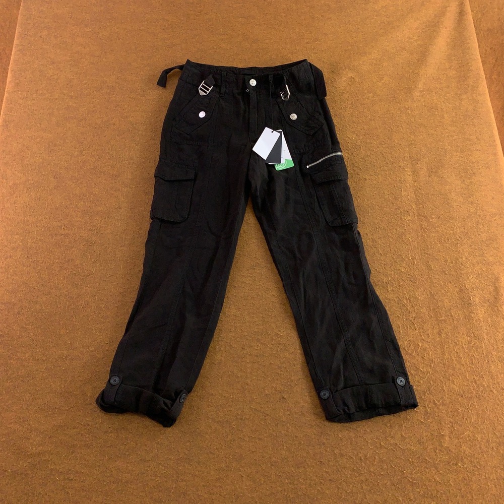 Guess Womens 24 x 30 Black Nessi Linen Blend Utility Cargo Pants NWT